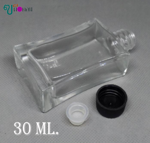 ขวด 30 มล.(50 ใบ)แก้วแบน+จุกใน+ฝาสีดำ 3