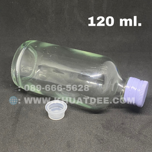 ขวด 120 มล.(12ใบ) แก้ว กลม  + ฝาหมุนบิดเกลียวขาว#22mm 3