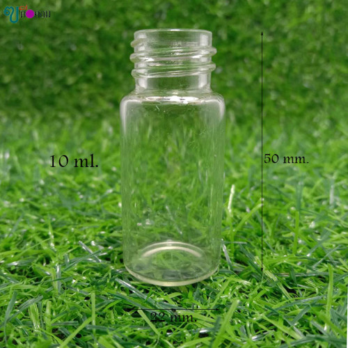 ขวด 10 มล. (50 ใบ) แก้วกลมใส+จุก+ฝาพลาสติกแดง (GW.= 0.5 Kg.) 1