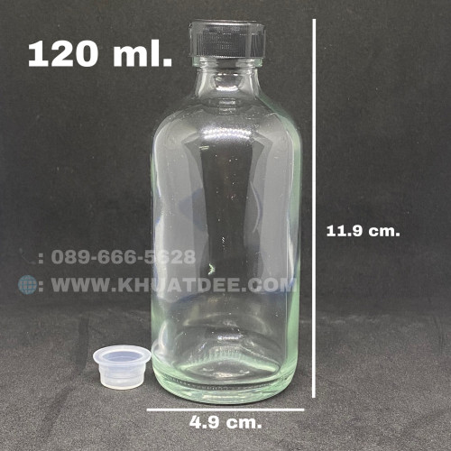 ขวด 120 มล.(12ใบ) แก้ว กลม  + ฝาหมุนดำ#22mm_Copy