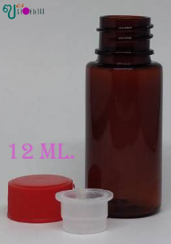 ขวด 12 มล.(100 ใบ)PETสีชา+จุกใน+ฝาสีแดง 1