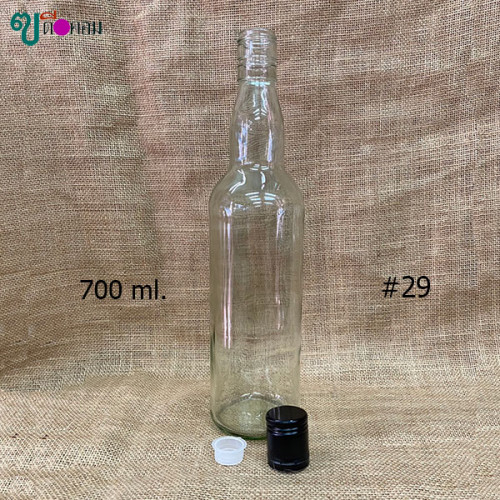 ขวด 700 มล. (12ใบ) แก้วกลมใส + จุกใน + ฝาโลหะดำ ( GW.= 4.30 Kg. )