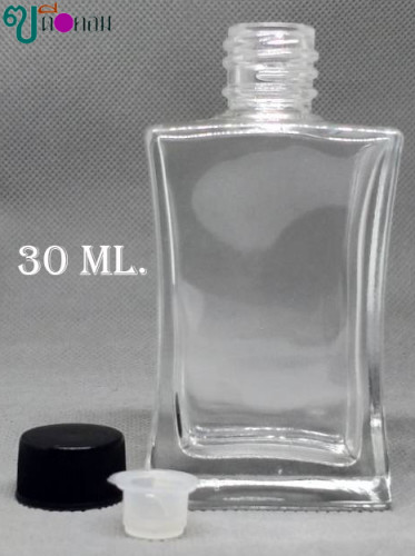 ขวด 30 มล.(50 ใบ)แก้วแบน+จุกใน+ฝาสีดำ 1