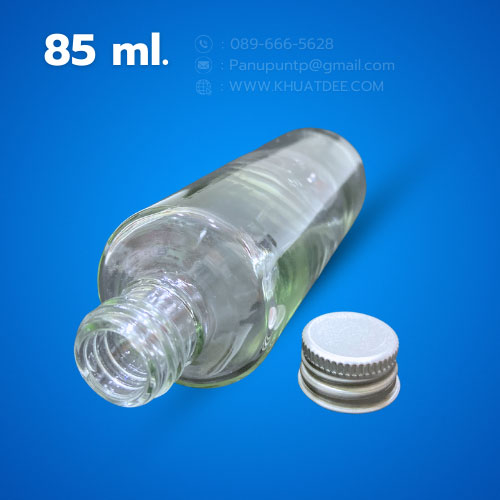 ขวด 85 มล.(25 ใบ) แก้วใส กลม + ฝาเกลียวเงิน 4