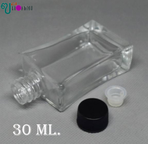 ขวด 30 มล.(50 ใบ)แก้วแบน+จุกใน+ฝาสีดำ 2