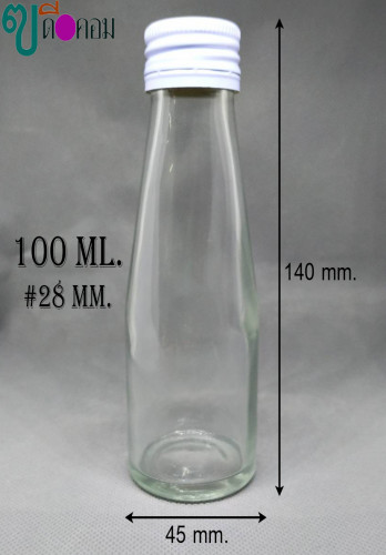 ขวด 100 มล.(50 ใบ) แก้วใส+ฝาโลหะบิดขาดสีขาว