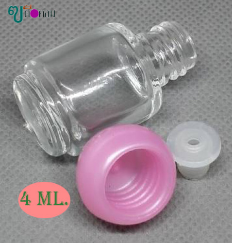 ขวด 4 มล.(100 ใบ)แก้วใส+จุกรู+ฝากลมสีชมพู 3