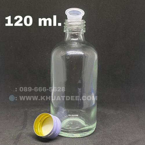 ขวด 120 มล.(12ใบ) แก้ว กลม  + ฝาหมุนบิดเกลียวขาว#22mm 4
