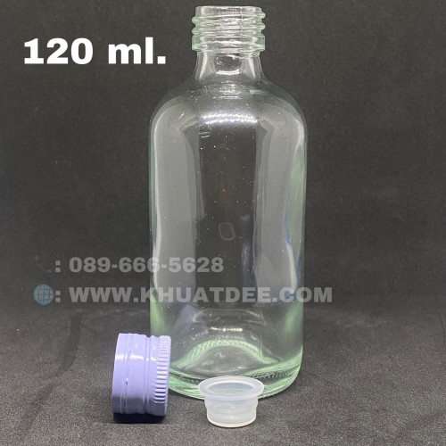 ขวด 120 มล.(12ใบ) แก้ว กลม  + ฝาหมุนบิดเกลียวขาว#22mm 2