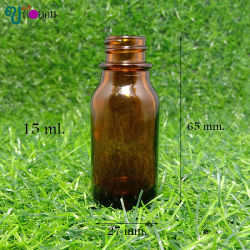 ขวด 15 มล. (50 ใบ) แก้วกลมชา+จุก+ฝาพลาสติกดำ (GW.= 0.8 Kg.) 1