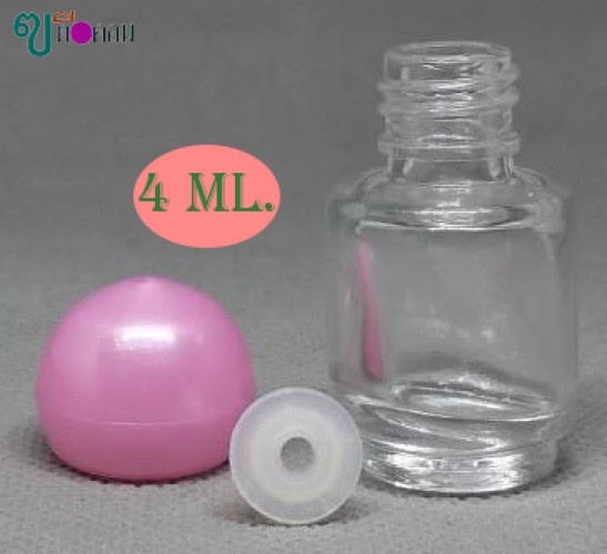 ขวด 4 มล.(100 ใบ)แก้วใส+จุกรู+ฝากลมสีชมพู 1