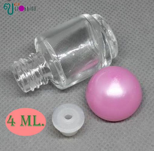 ขวด 4 มล.(100 ใบ)แก้วใส+จุกรู+ฝากลมสีชมพู 2