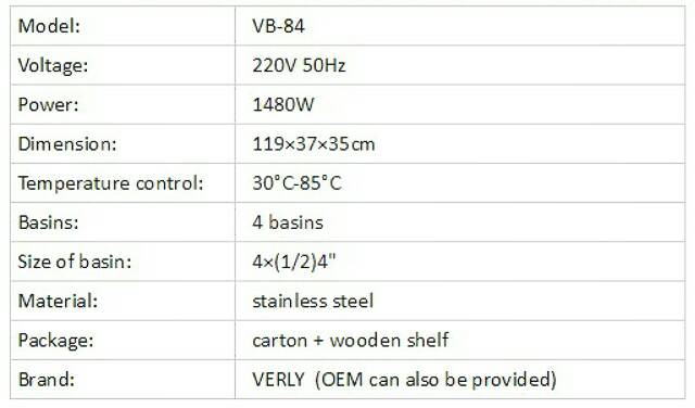 ถาดอุ่นอาหารไฟฟ้า 4 ถาด (ขนาด 37 x 119 ซม.) กระจกตรง ยี่ห้อ Verly 1