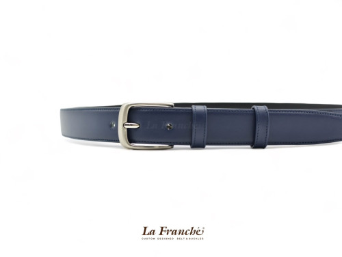 La Franche – FORMAL BELTS  เข็มขัดหนังวัวแท้ สีน้ำเงิน พร้อมหัวเข็มขัด #2W0014