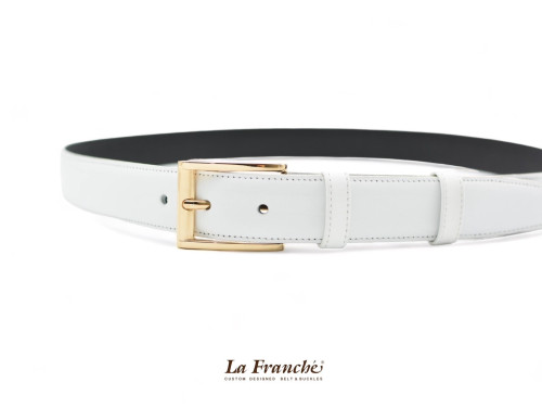 La Franche – FORMAL BELTS  เข็มขัดหนังวัวแท้ สีขาว พร้อมหัวเข็มขัด #2W0020