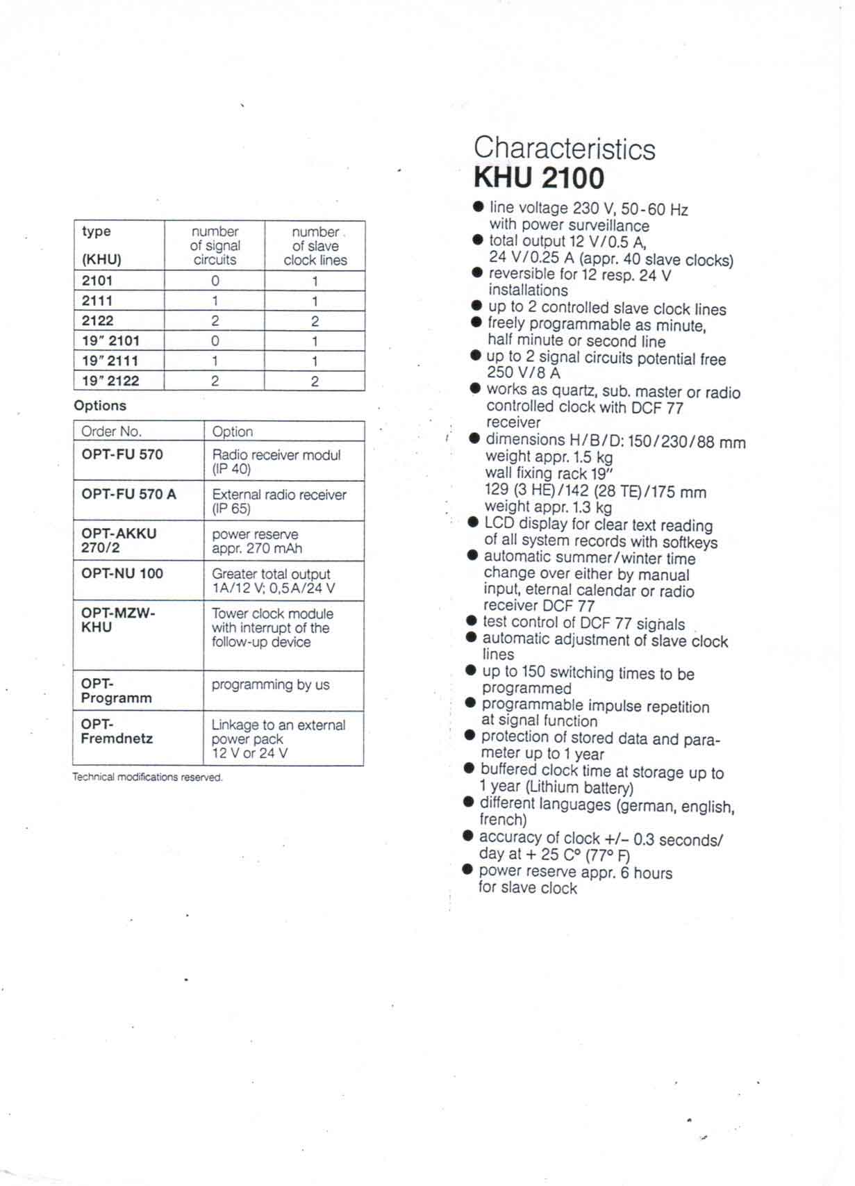 KHU-2100 Twemco Master clock สำหรับ นาฬิกา แบบพับโดยเฉพาะ 1