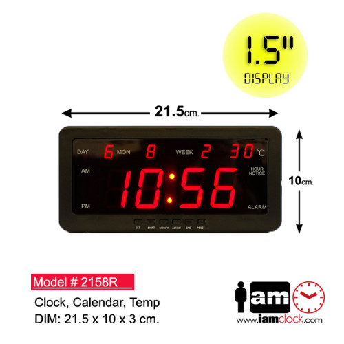 LED Calendar Alarm Wall/Table Clock 2158R 