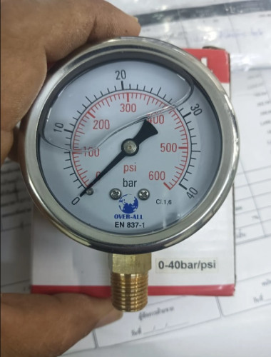 OVER-ALL PRESSURE GAUGE MODEL: EN 837-1 0-40 BAR/PSI มีน้ำมัน ราคา 2,833.00 บาท