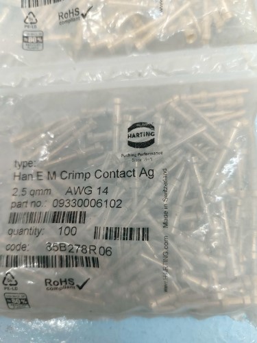 HARTING MODEL: HAN E M CRIMP CONTACT AG 2.5 SQ.MM. PART NO. 09330006102 100PC/2PACK ราคา 2,400.00 บา