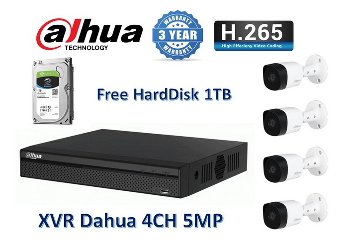 Dahua B2A21 ชัด 2 ล้าน 4ตัว +DVR 4ช่อง +HDD 1TB+Adapter12v+สายกล้องสำเร็จยาว 10m 0
