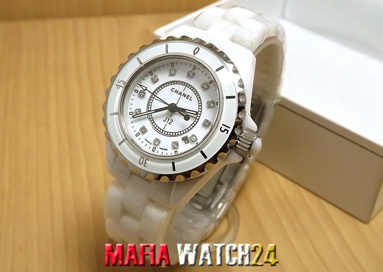 M0413 นาฬิกา Chanel J12 White Ceramic Diamond Dial 33 mm Quartz
