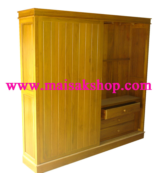 เฟอร์นิเจอร์ไม้สัก (Furniture)  ตู้,ตู้เสื้อผ้าไม้,   ตู้เสื้อผ้าไม้สัก แบบบานเลื่อน036 2