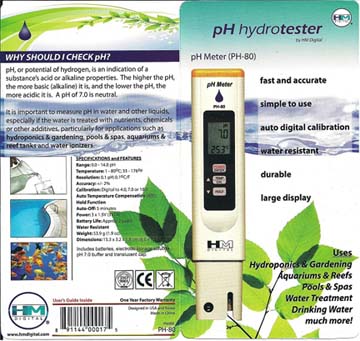 เครื่องวัดค่ากรดด่าง (pH) และอุณหภูมิ ใช้ปลูกผักไฮโดรโปนิกส์ ผักไร้ดิน รุ่น HM-80 ฟรี! น้ำยาสอบเทียบ 1