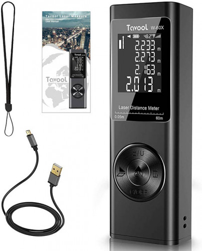 เครื่องวัดระยะ ระบบเลเซอร์ ยี่ห้อ Tavool ระยะ 60 ม., แสดงมุมองศาระบบดิจิตอล, USB ชาร์จ, ความแม่นยำสู