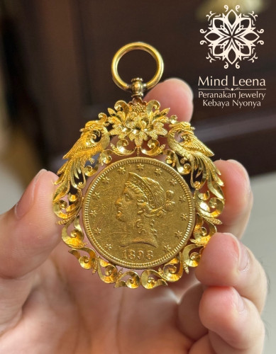 จี้เหรียญกิมตุ้นทองคำโบราณ ปี ค.ศ.1898 อายุมากกว่า 120 ปี เหรียญ 10 ดอลลาร์ทอง Peranakan Jewelry, Ke