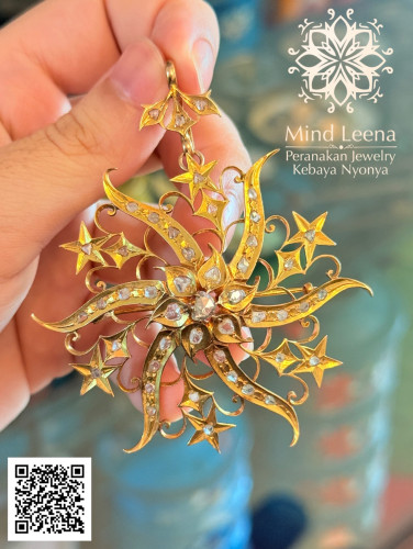 จี้เข็มกลัดดาวกระจายประดับเพชรซีกเหลี่ยมลูกโลกโบราณ