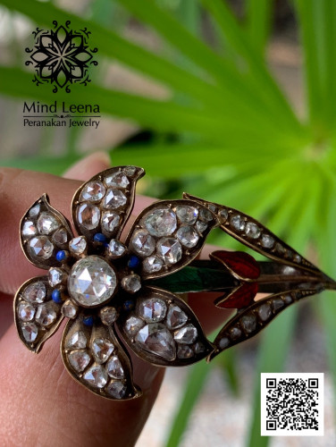 เข็มกลัดเพชรลูกโลกรูปดอกไม้ งานยุดวิคตอเรียน อายุเกิน 120 ปี
