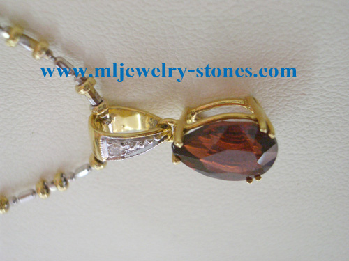 จี้พลอยโกเมนฝังเพชรแท้ 0.02 ตังค์ พลอยโกเมนทรงหยดน้ำ 1.26 กะรัต พลอยสวย สะอาด ไฟดี ตัวเรือนทอง 90 2