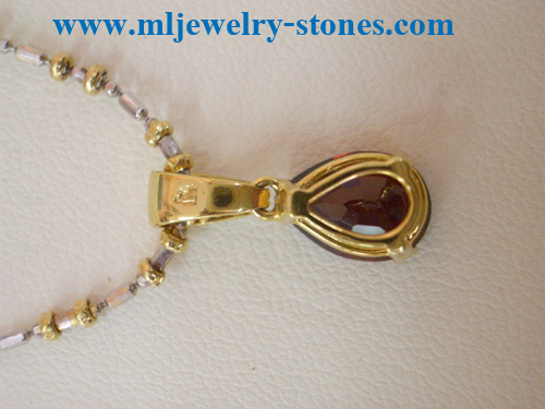 จี้พลอยโกเมนฝังเพชรแท้ 0.02 ตังค์ พลอยโกเมนทรงหยดน้ำ 1.26 กะรัต พลอยสวย สะอาด ไฟดี ตัวเรือนทอง 90 3