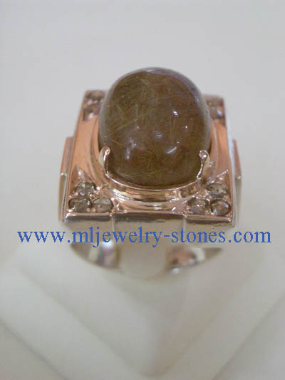 แหวนรูไทร์ควอซต์ (ไหมนาก) ประดับเพชรแท้ สีน้ำตาลเหลี่ยมลูกโลก 4