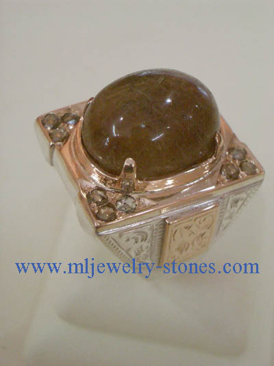 แหวนรูไทร์ควอซต์ (ไหมนาก) ประดับเพชรแท้ สีน้ำตาลเหลี่ยมลูกโลก 5