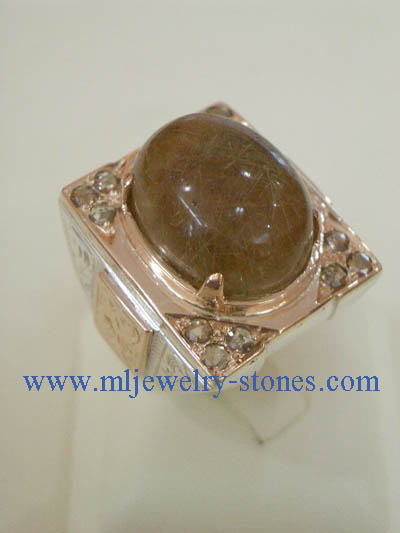 แหวนรูไทร์ควอซต์ (ไหมนาก) ประดับเพชรแท้ สีน้ำตาลเหลี่ยมลูกโลก 6