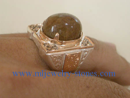 แหวนรูไทร์ควอซต์ (ไหมนาก) ประดับเพชรแท้ สีน้ำตาลเหลี่ยมลูกโลก 7