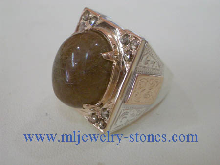 แหวนรูไทร์ควอซต์ (ไหมนาก) ประดับเพชรแท้ สีน้ำตาลเหลี่ยมลูกโลก 9