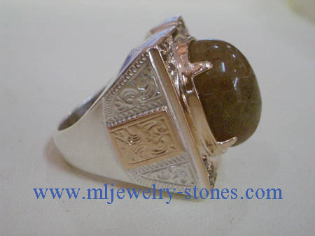 แหวนรูไทร์ควอซต์ (ไหมนาก) ประดับเพชรแท้ สีน้ำตาลเหลี่ยมลูกโลก 11