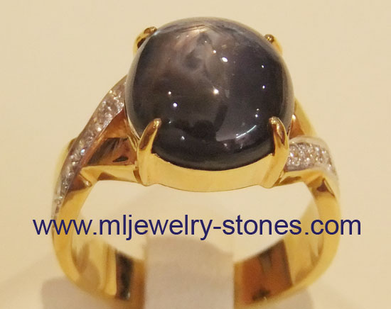 แหวนไพลินสตาร์พม่าประดับเพชรแท้