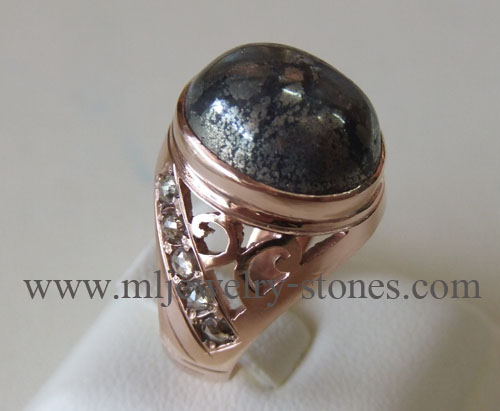 แหวนนากประดับเพชรแท้เจียรเหลี่ยมลูกโลก