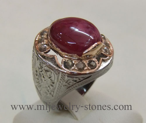 แหวนทับทิมพม่าพลอยทับทิมสวยมากล้อมเพชรแท้เหลี่ยมลูกโลกแหวนใหม่แบบโบราณ