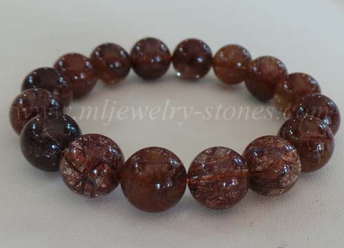 สร้อยข้อมือไหมนากบราซิล (Rutile quarts) ทรงกลม 13.5 มิล