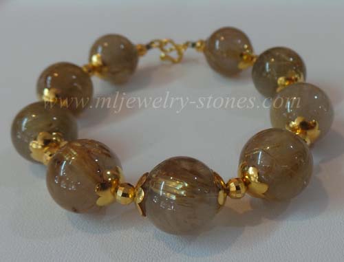 สร้อยข้อมือไหมทองบราซิล (Rutile quarts) ทรงกลม 15 มิล