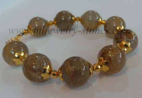 สร้อยข้อมือไหมทองบราซิล (Rutile quarts) ทรงกลม 15 มิล 1