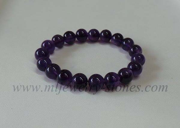 สร้อยข้อมืออเมทิสต์สีม่วงเข้มสีดีที่สุดสวยมากหรือเรียกกันว่าสีดอกตะแบก เจียรนัยทรงกลม ขนาด 10 มิล 4