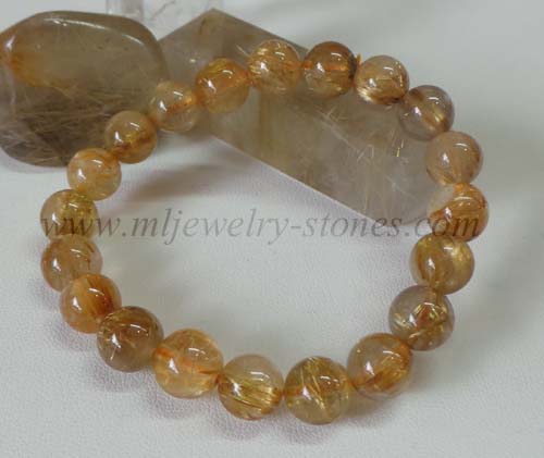 สร้อยข้อมือไหมทอง(Rutile quarts) ทรงกลม 9 มิล