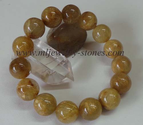 สร้อยข้อมือไหมทองบราซิล (Rutile quarts) เกรด AAA 15 มิล