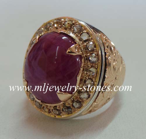 แหวนทับทิมพม่าประดับเพชรแท้เหลี่ยมลูกโลก