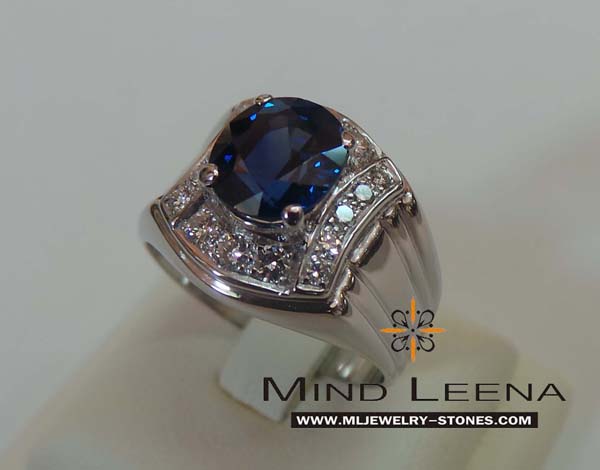 แหวนไพลินประดับเพชรแท้เบลเยี่ยมน้ำหนักรวม 0.70 cts.(งานสั่งทำ) 1